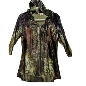 Velvet burnout Paisley y2k Hood Zip Up Top coat Whimsigoth Dark sz M fairy vampy